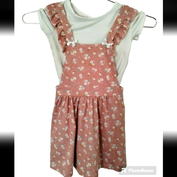 MuMuCoCo Pink Floral Jumper Dress With White Tee Size 3T 2 piece set - Picture 1 of 8